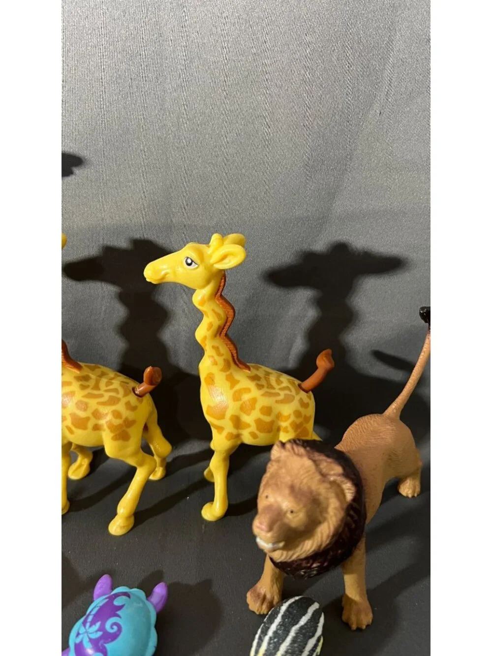 Assorted Animal Figurines Lot Includes Giraffes Lion Shark Goat Bee & More
